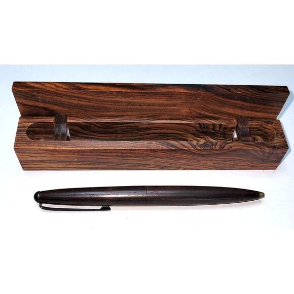 Teak Wood Ballpoint Pen with Display Case Hand Made Signed - Picture 1 of 7